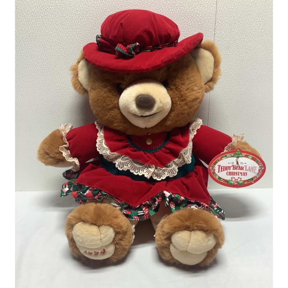 NEW VTG 1994 Teddy Bear Lane Christmas Bear Plush Kmart Stuffed Toy Red Dress
